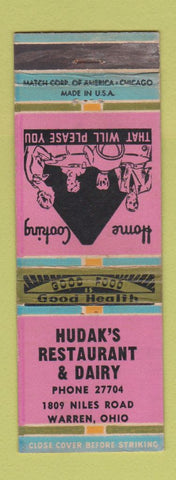 Matchbook Cover - Hudak's Restaurant Dairy Warren OH