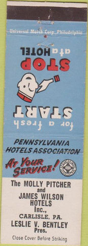 Matchbook Cover - Molly Pitcher Hotel James Wilson Carlisle PA