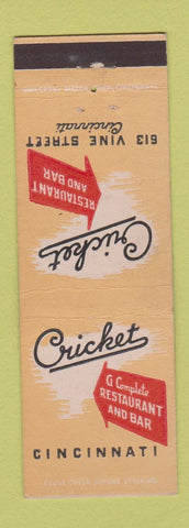 Matchbook Cover - Cricket Restaurant Cincinnati OH