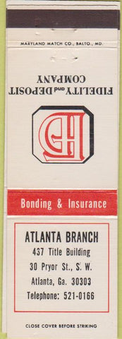 Matchbook Cover - Fidelity Bonding Insurance Atlanta GA
