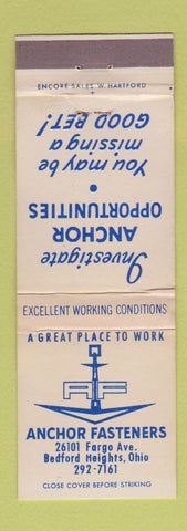 Matchbook Cover - Anchor Fasteners Bedford Heights OH WEAR