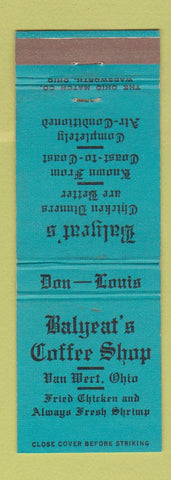 Matchbook Cover - Balyeat's Restaurant Van Wert OH WEAR