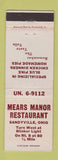 Matchbook Cover - Mears Manor Restaurant Sandyville OH