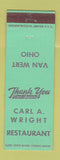 Matchbook Cover - Carl Wright Restaurant Van Wert OH