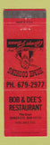 Matchbook Cover - Bob and Dee's Restaurant Quaker City OH