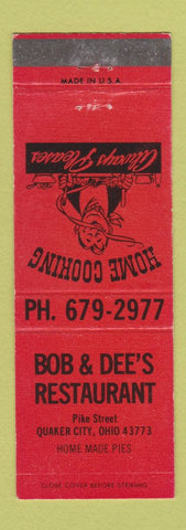 Matchbook Cover - Bob and Dee's Restaurant Quaker City OH