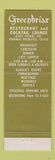 Matchbook Cover - Greenbriar Restaurant Parma Heights OH