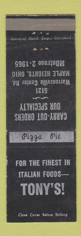 Matchbook Cover - Tony's Italian Restaurant Maple Heights OH