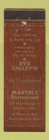 Matchbook Cover - Martin's Restaurant Bar Sandusky OH WORN