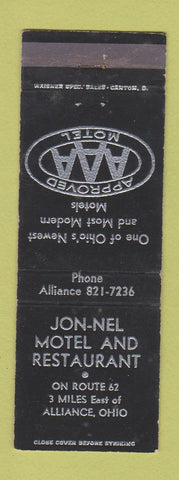 Matchbook Cover - Jon Nel Motel Restaurant Alliance OH