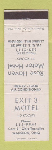 Matchbook Cover - Exit's Motel Wauseon OH Rose Haven Motel Clarks Hill IN