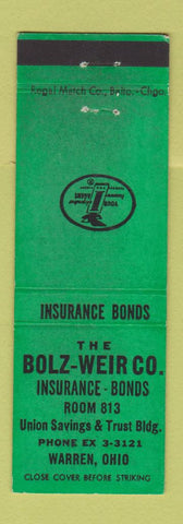 Matchbook Cover - Bolz Weir Insurance Warren OH