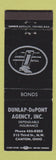 Matchbook Cover - Dunlap DuPont Insurance Canton OH