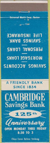 Matchbook Cover - Cambridge Savings Bank MA