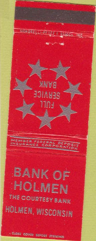 Matchbook Cover - Bank of Holmen Holmen WI