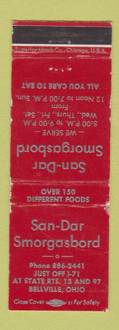 Matchbook Cover - San Dar Smorgasbord Bellville OH WORN