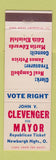 Matchbook Cover - John Clevenger for Mayor Newburgh Heights OH Republican