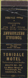 Matchbook Cover - Tonidale Motel Restaurant Oakdale PA CREASE