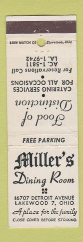 Matchbook Cover - Miller's Dining Room Lakewood OH WEAR