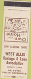 Matchbook Cover - West Allis Savings Loan WI