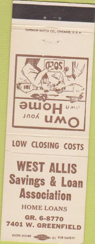 Matchbook Cover - West Allis Savings Loan WI