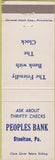 Matchbook Cover - Peoples Bank Steelton PA