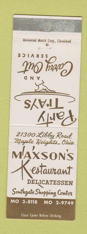 Matchbook Cover - Maxson's Restaurant Deli Maple Heights OH WEAR
