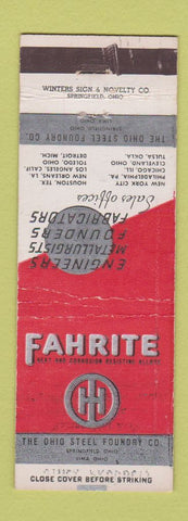 Matchbook Cover - Fahrite Steel Foundry Lima Springfield OH WEAR