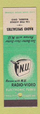 Matchbook Cover - Radio TV NU Warren OH