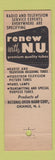 Matchbook Cover - Radio TV NU Warren OH