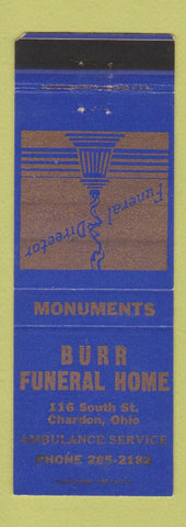 Matchbook Cover - Burr Funeral Home Ambulance Chardon OH