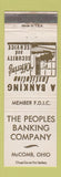 Matchbook Cover - Peoples Banking Company McComb OH WEAR