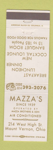 Matchbook Cover - Mazza's Restaurant Mount Vernon OH