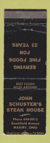 Matchbook Cover - John Schuster's Steak House Masury OH WEAR