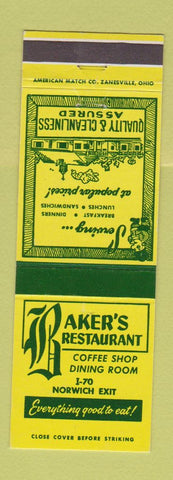 Matchbook Cover - Baker's Restaurant Norwich OH