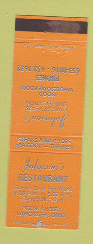 Matchbook Cover - Johnson's Restaurant Lancaster OH ORANGE