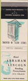 Matchbook Cover - Hotel Abraham Lincoln Reading PA