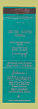 Matchbook Cover - Johnson's Restaurant Lancaster OH TEAL
