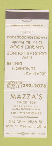 Matchbook Cover - Mazza's Restaurant Mount Vernon OH