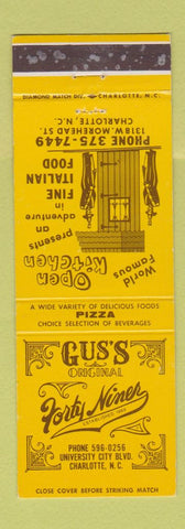 Matchbook Cover - Gus's Forty Niner Charlotte NC Italian