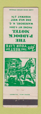 Matchbook Cover - Paddock Motel Wadesboro NC harness racing horse