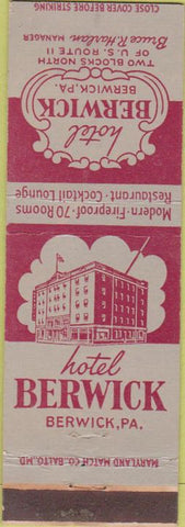Matchbook Cover - Hotel Berwick Berwick PA