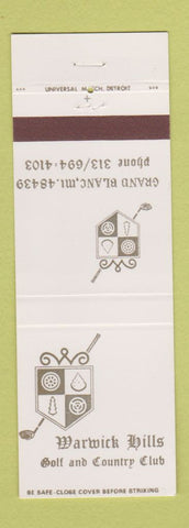 Matchbook Cover - Warwick Hills Golf Country Club Grand Blanc MI