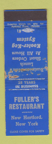 Matchbook Cover - Fuller's Restaurant New Hartford NY WORN BLUE