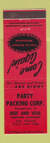 Matchbook Cover - Party Packaging Corp Beef Veal Utica NY