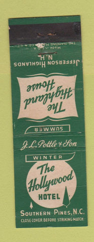 Matchbook Cover - Hollywood Hotel Southern Pines NC WORN