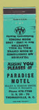Matchbook Cover - Paradise Motel Thomasville NC WEAR