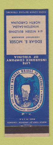 Matchbook Cover - Natural Bridge Insurance Edgar Moser Winston Salem NC WORN