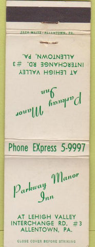 Matchbook Cover - Parkway Manor Inn Allentown PA