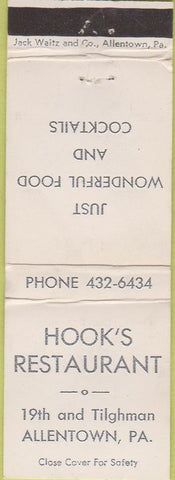Matchbook Cover - Hook's Restaurant Allentown PA